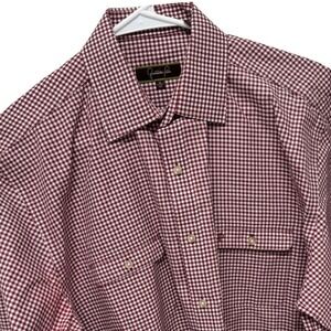 Fernando‎ Pena Mens Burgundy Gingham Check Cotton Button Down Shirt Size M 15.5